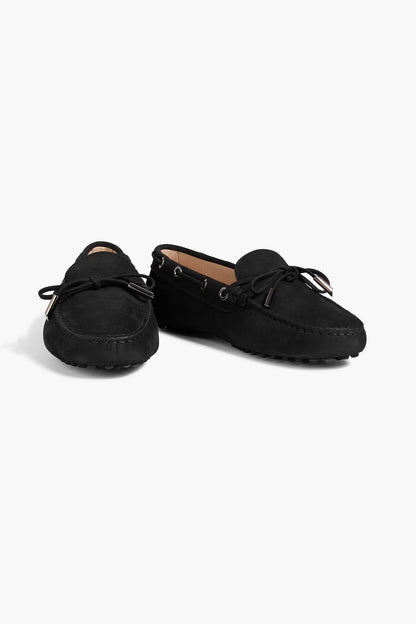 Tod's Heaven Lacetto Nubuck Loafers Black Women's