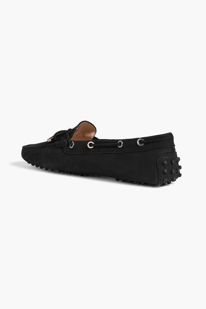 Tod's Heaven Lacetto Nubuck Loafers Black Women's
