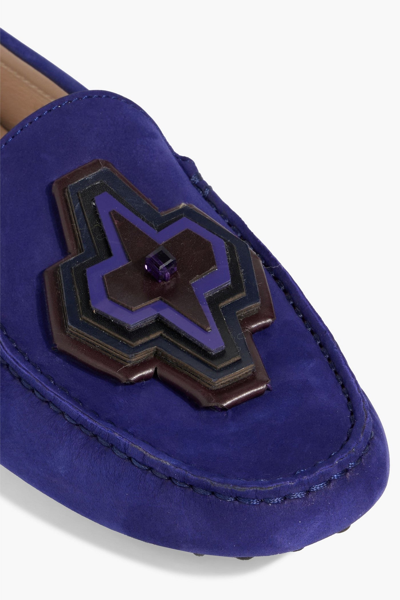 Tod's Gommino Embellished Nubuck Loafers Indigo Women's