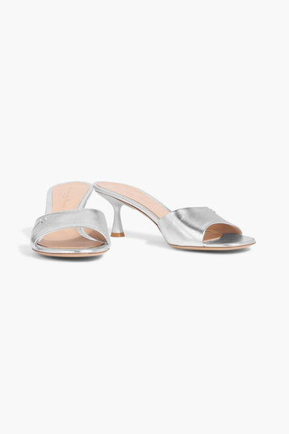 Gianvito Rossi Ascent 55 Metallic Leather Mules Silver Women's