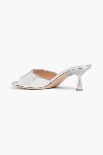 Gianvito Rossi Ascent 55 Metallic Leather Mules Silver Women's