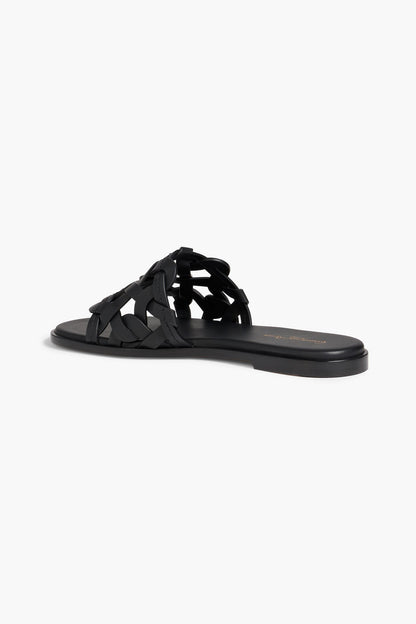 Gianvito Rossi Amalfi Woven Leather Slides Black Women's