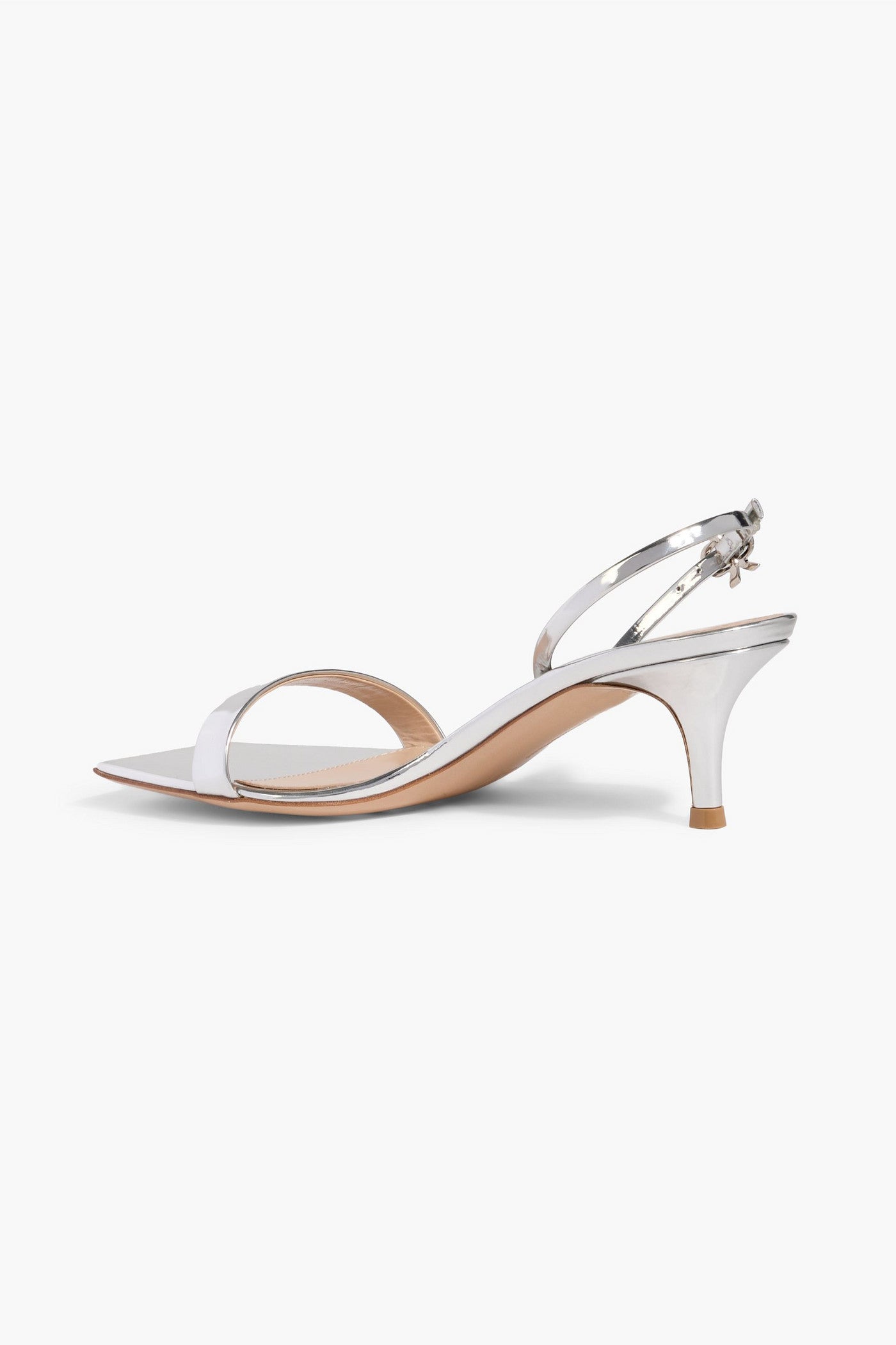 Gianvito Rossi Ribbon Kitten Mirrored-Leather Slingback Sandals Silver Women's