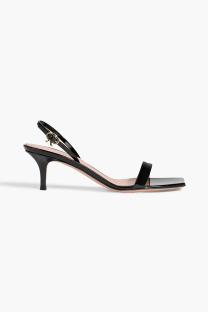 Gianvito Rossi Ribbon Kitten Patent-Leather Slingback Sandals Black Women's