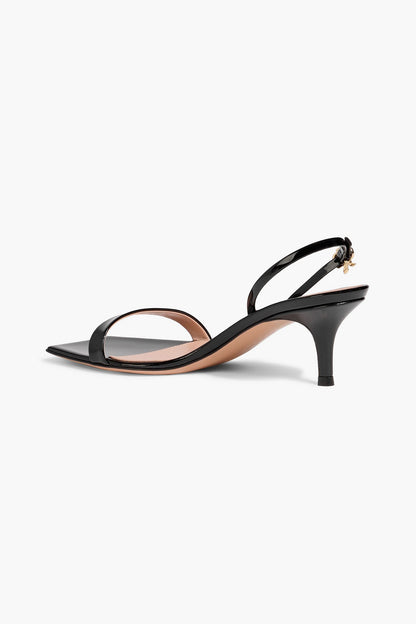 Gianvito Rossi Ribbon Kitten Patent-Leather Slingback Sandals Black Women's