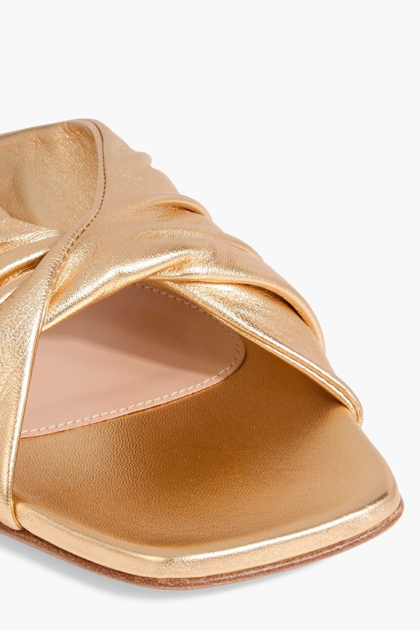 Gianvito Rossi Selene Twisted Metallic Leather Slides Gold Women's