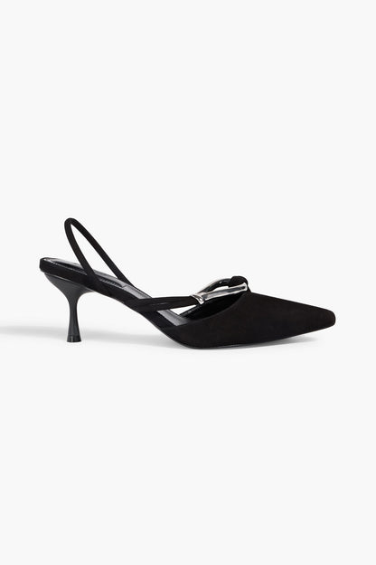 Simkhai Love Knot Embellished Suede Slingback Pumps Black Women's