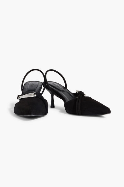 Simkhai Love Knot Embellished Suede Slingback Pumps Black Women's