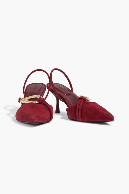 Simkhai Love Knot Embellished Suede Slingback Pumps Claret Women's