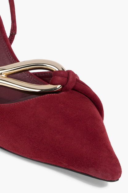 Simkhai Love Knot Embellished Suede Slingback Pumps Claret Women's