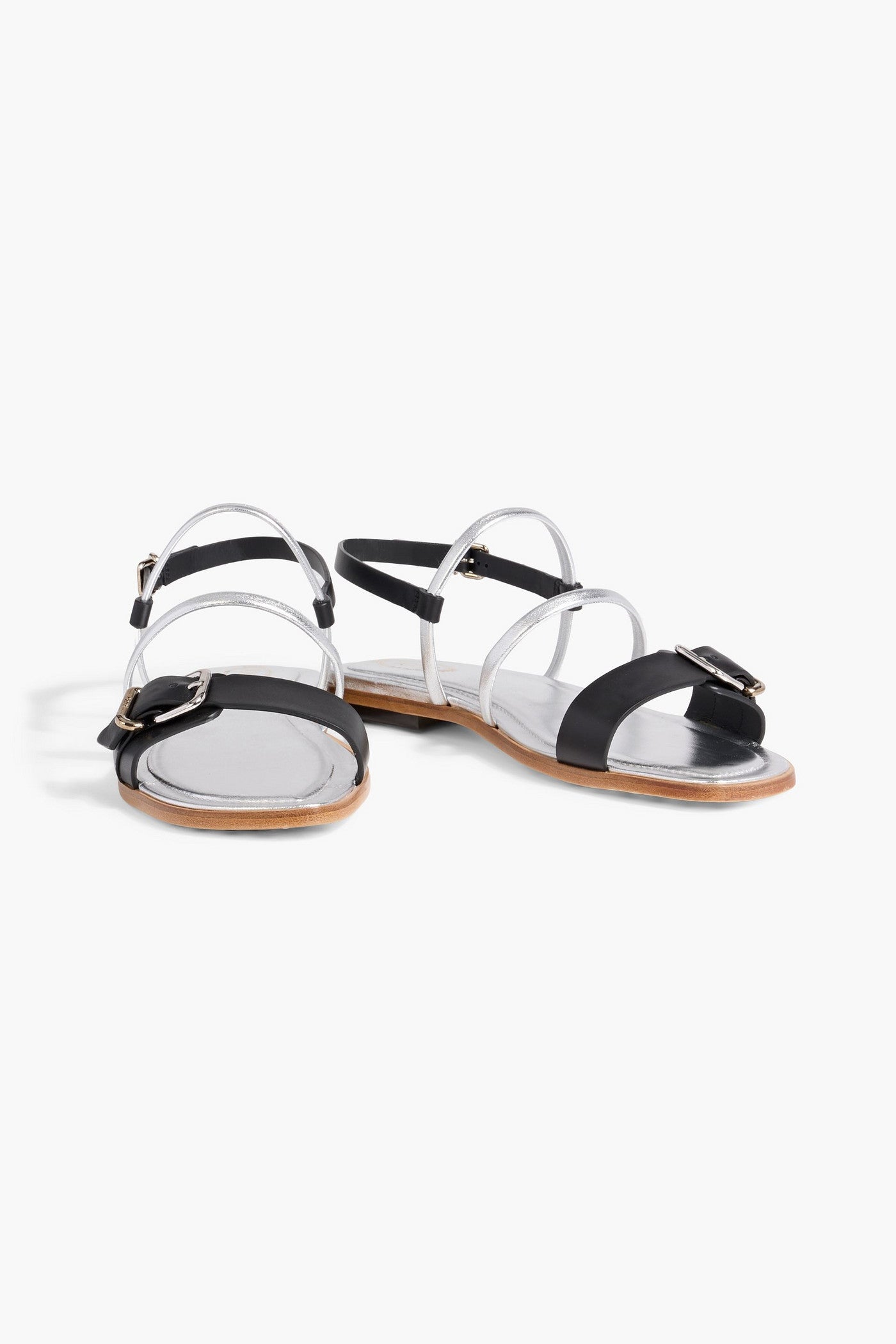 Tod's Smooth And Metallic Leather Slingback Sandals Silver Women's