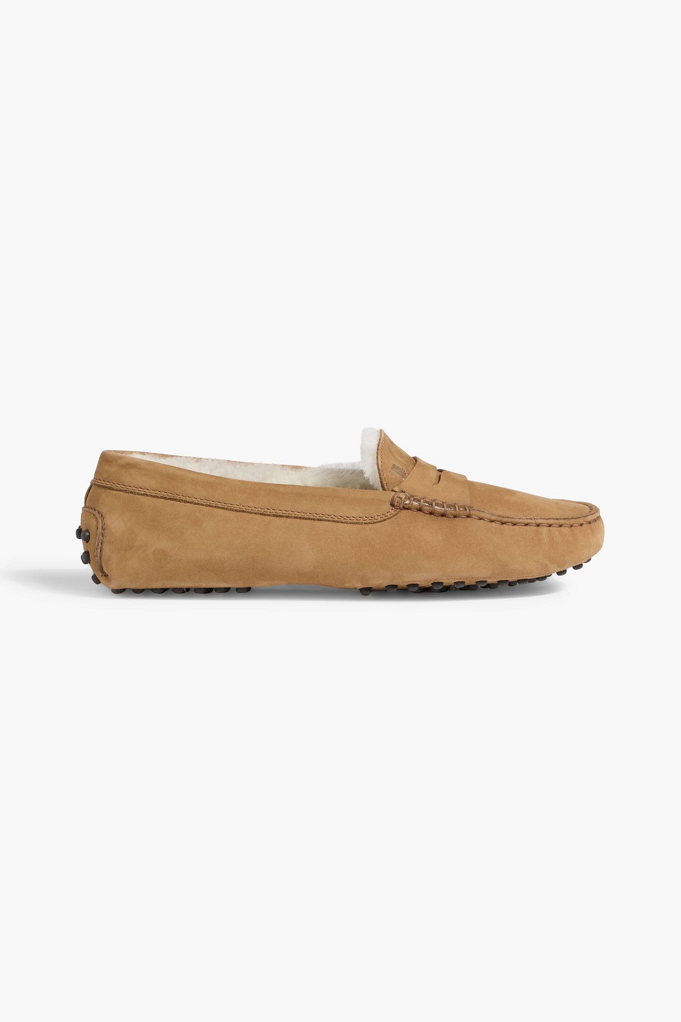 Tod's Gommino Shearling-Lined Suede Loafers Sand Women's