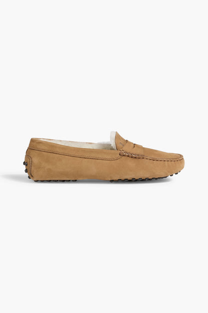 Tod's Gommino Shearling-Lined Suede Loafers Sand Women's