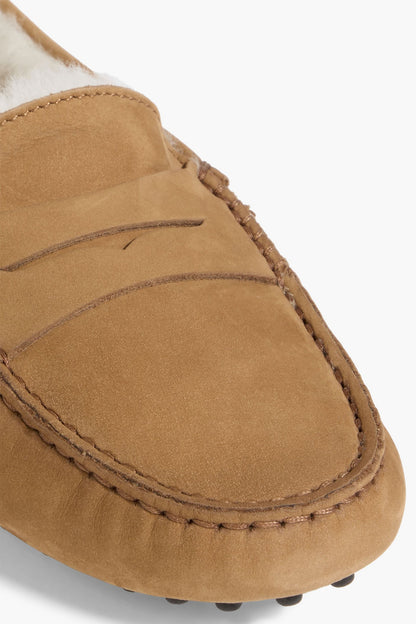 Tod's Gommino Shearling-Lined Suede Loafers Sand Women's