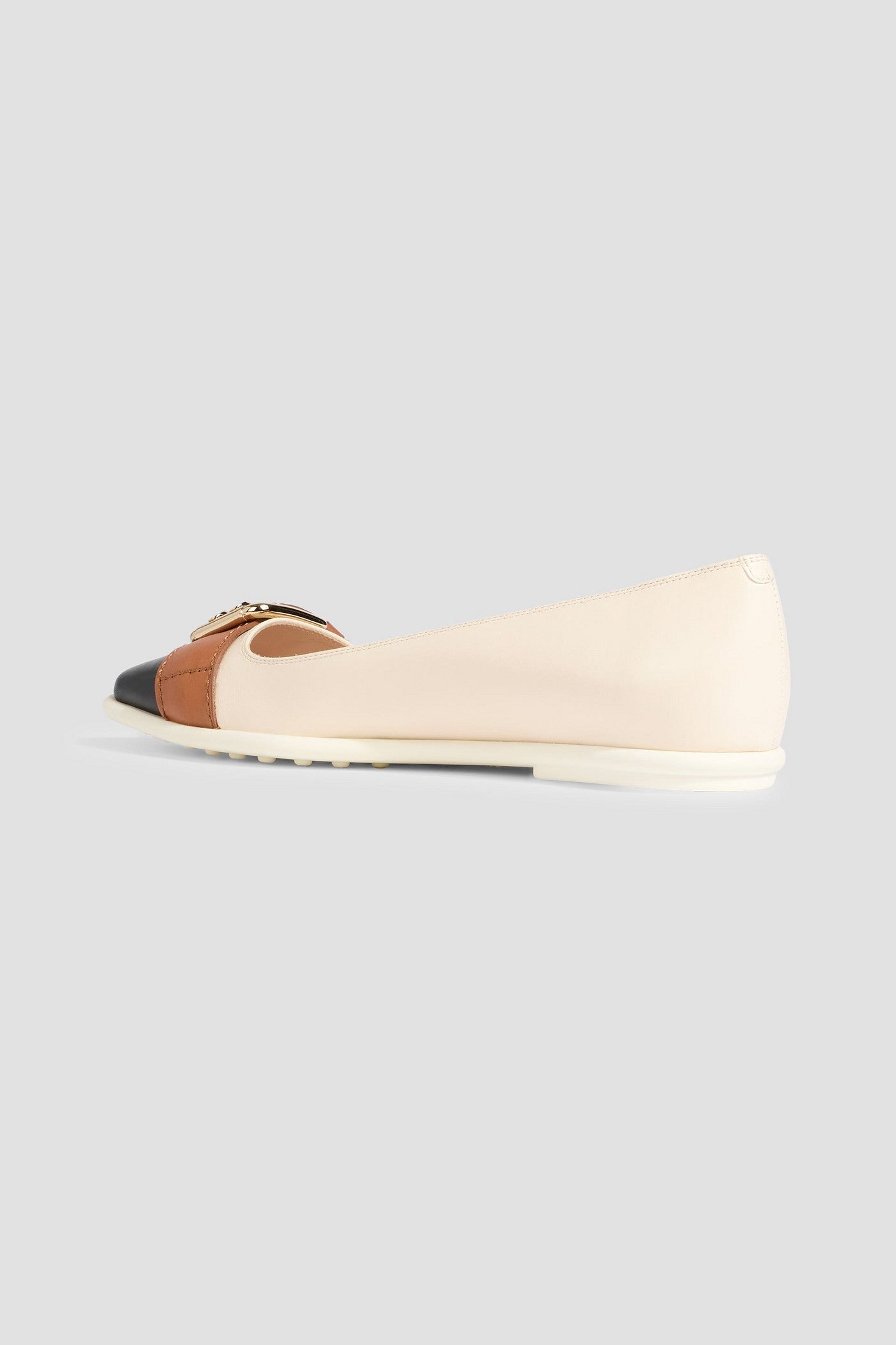 Tod's Color-Block Leather Point-Toe Flats Ecru Women's
