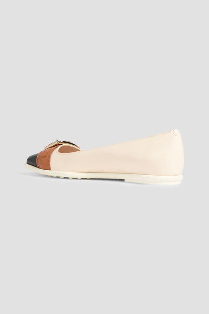 Tod's Color-Block Leather Point-Toe Flats Ecru Women's