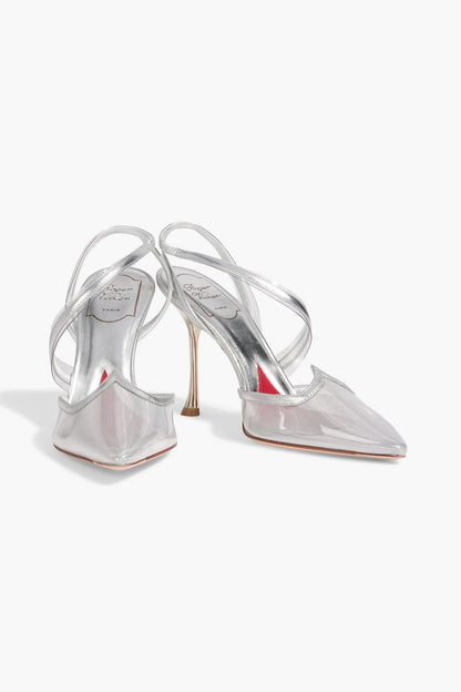 Roger Vivier I Love Vivier Metallic Leather-Trimmed Mesh And Pvc Slingback Pumps Silver Women's