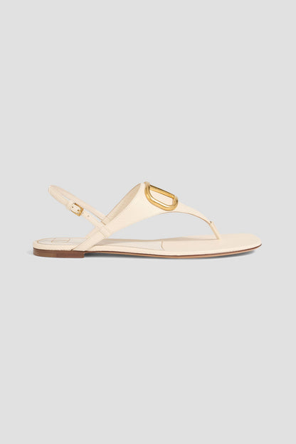 Valentino Garavani Vlogo Pebbled-Leather Slingback Sandals Ivory Women's