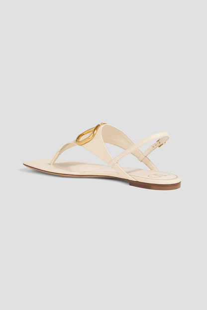 Valentino Garavani Vlogo Pebbled-Leather Slingback Sandals Ivory Women's