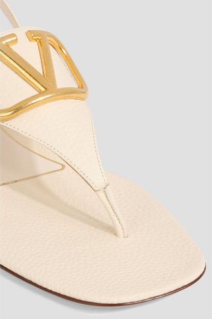 Valentino Garavani Vlogo Pebbled-Leather Slingback Sandals Ivory Women's