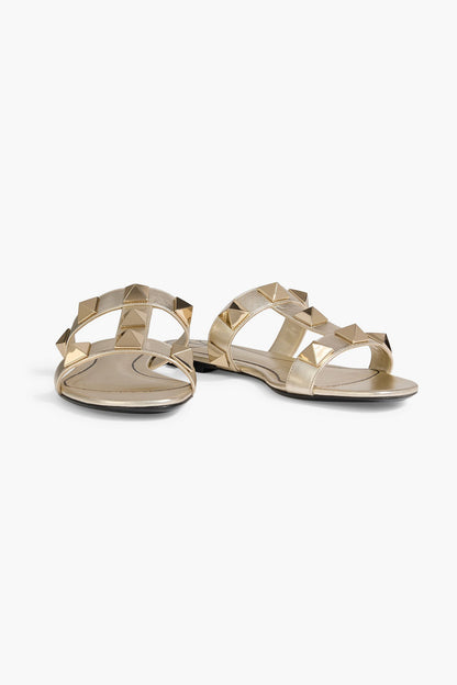 Valentino Garavani Rockstud Metallic Leather Sandals Gold Women's