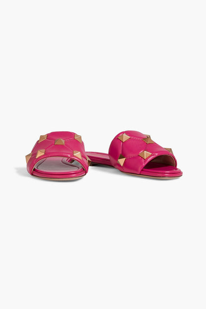 Valentino Garavani Roman Stud Quilted Leather Slides Magenta Women's