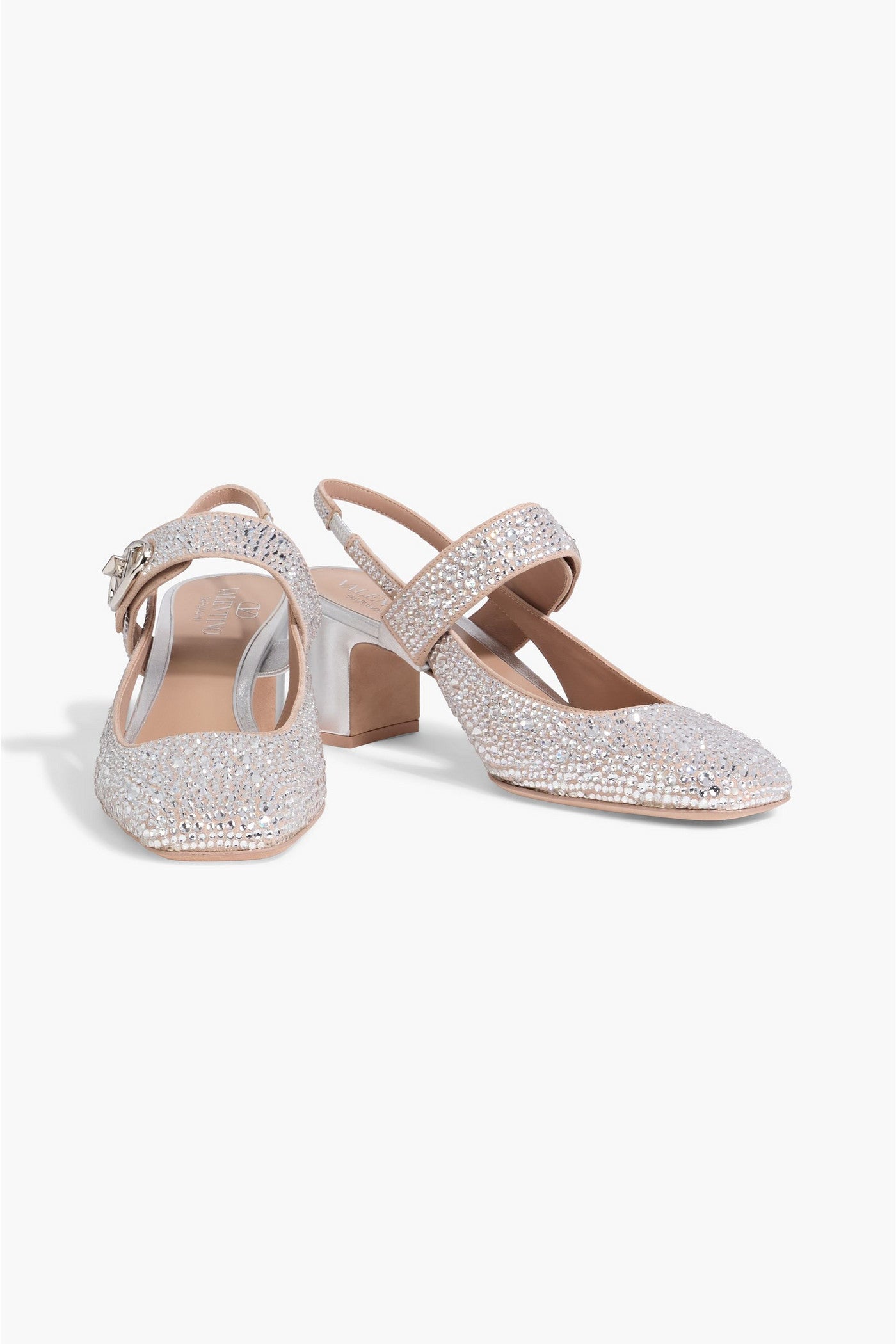 Valentino Garavani Vlogo Locker 60 Crystal-Embellished Slingback Pumps Silver Women's