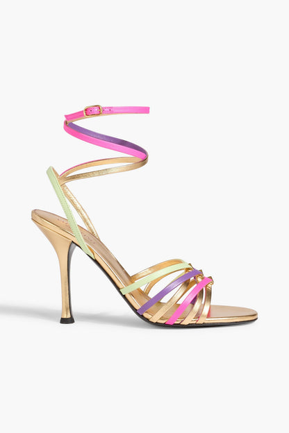 Valentino Garavani Rockstud Metallic Leather Sandals Gold Women's