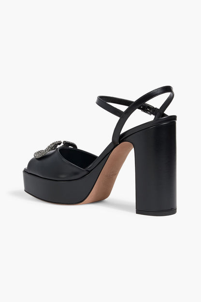 Valentino Garavani Vlogo Signature Crystal-Embellished Platform Sandals Black Women's
