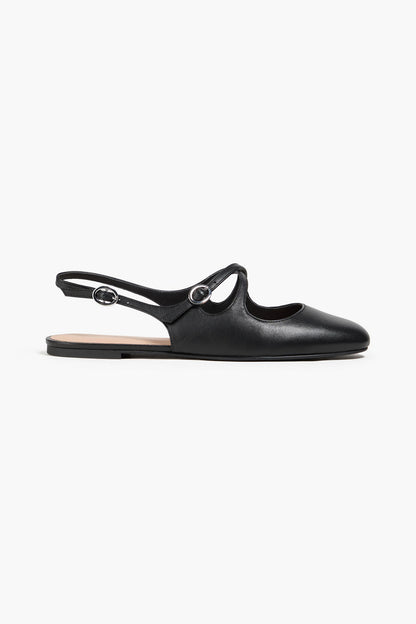 Stuart Weitzman Clover Leather Slingback Flats Black Women's