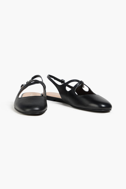 Stuart Weitzman Clover Leather Slingback Flats Black Women's