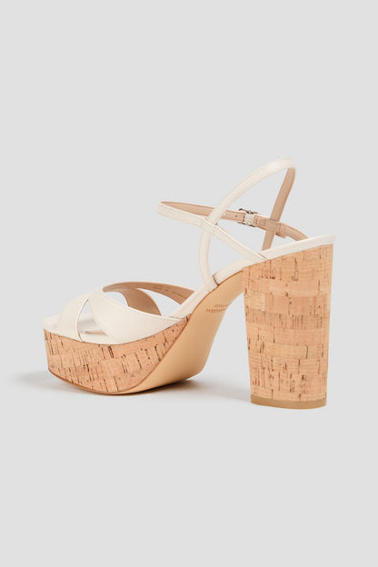 Stuart Weitzman Maia Leather Platform Sandals Cream Women's