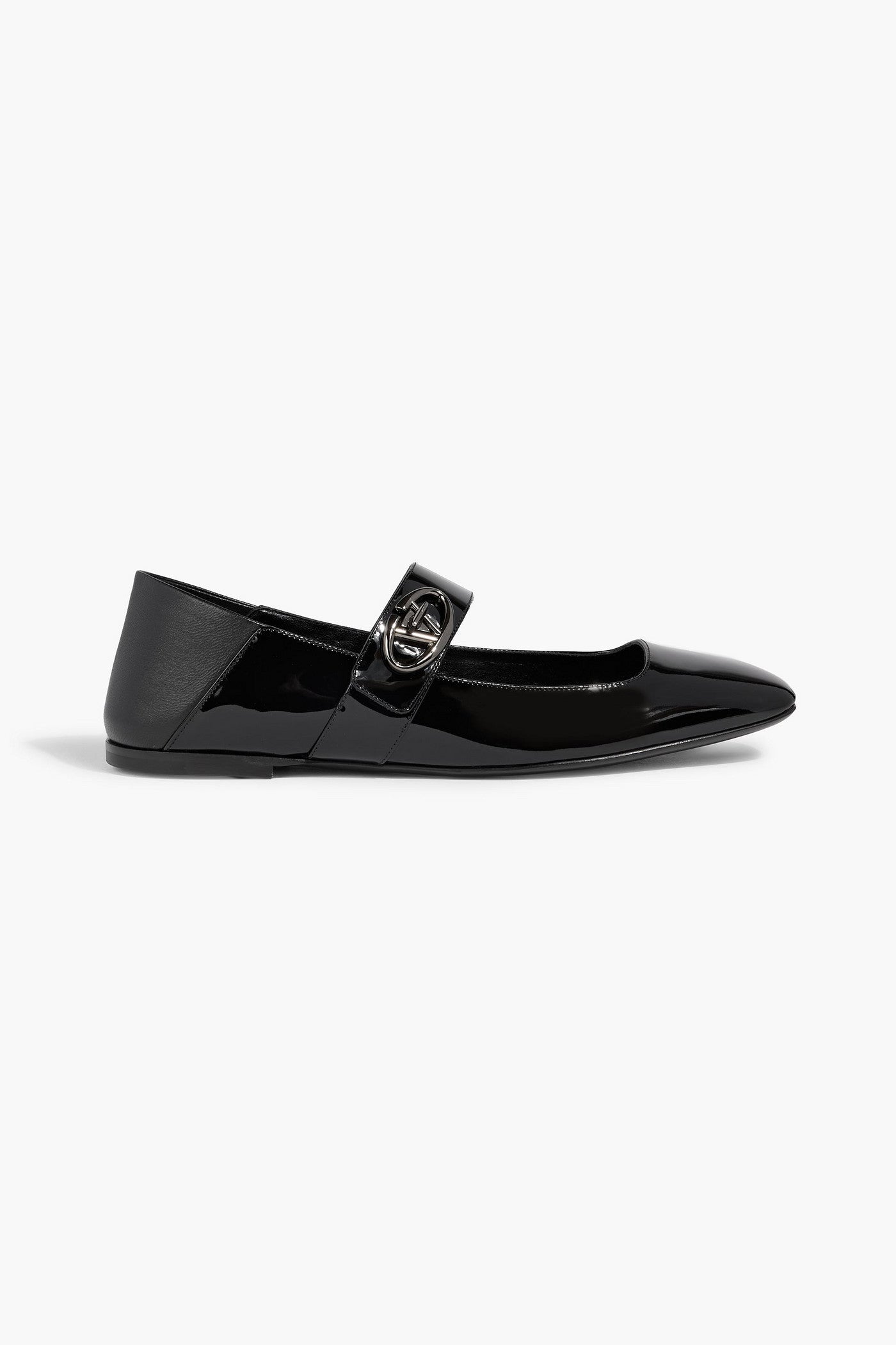 Valentino Garavani Vlogo Locker Patent-Leather Mary Jane Flats Black Women's