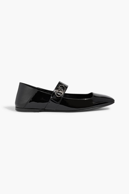Valentino Garavani Vlogo Locker Patent-Leather Mary Jane Flats Black Women's