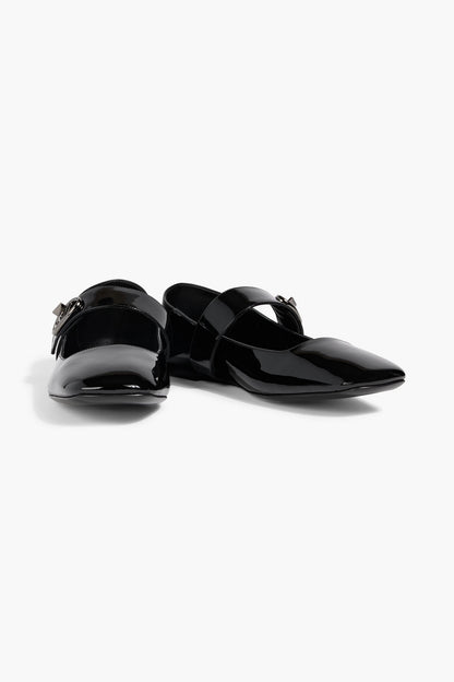 Valentino Garavani Vlogo Locker Patent-Leather Mary Jane Flats Black Women's