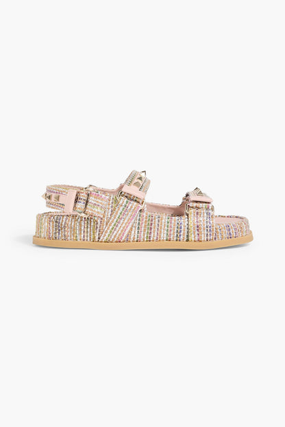 Valentino Garavani Rockstud Metallic Faux Raffia Slingback Sandals Blush Women's