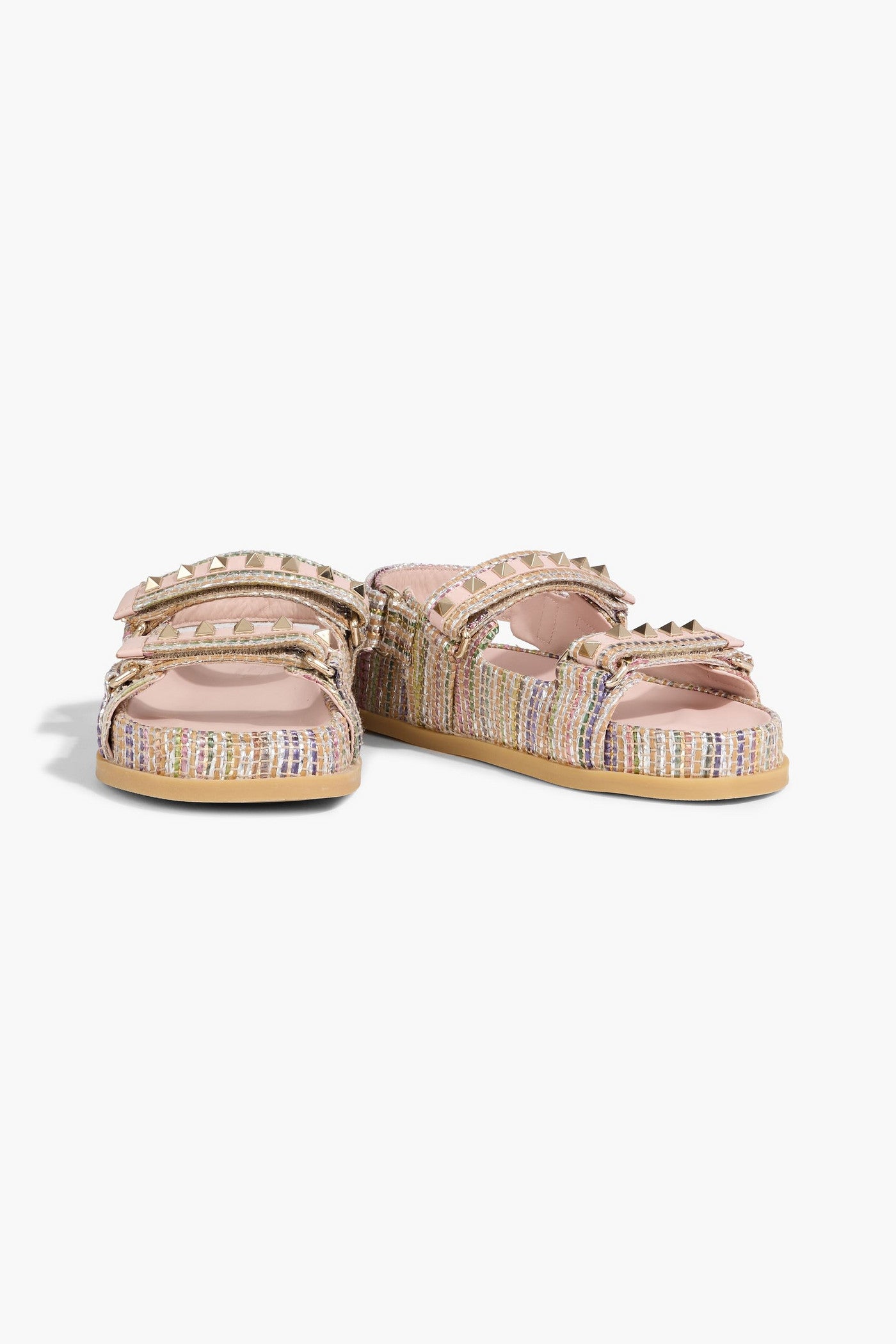 Valentino Garavani Rockstud Metallic Faux Raffia Slingback Sandals Blush Women's