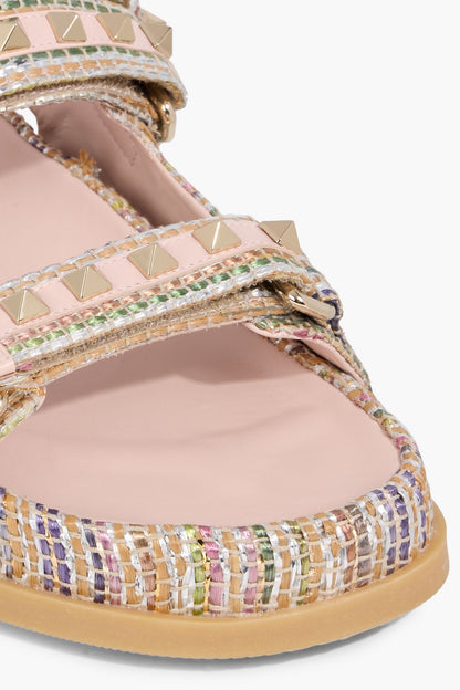 Valentino Garavani Rockstud Metallic Faux Raffia Slingback Sandals Blush Women's