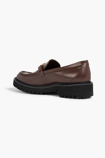 Valentino Garavani Vlogo Signature Glossed-Leather Loafers Chocolate Women's