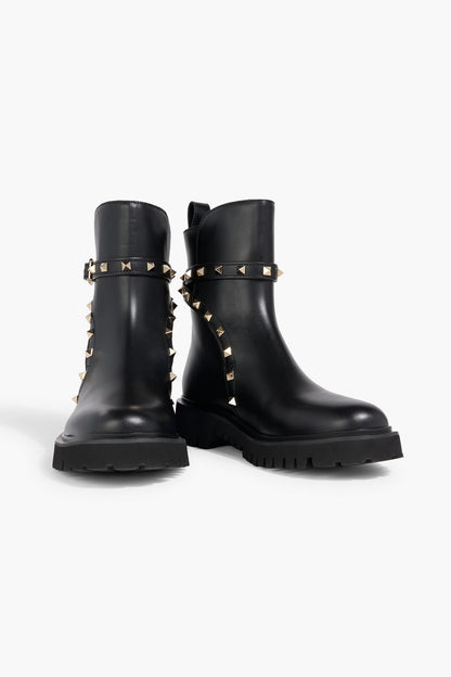 Valentino Garavani Rockstud Leather Ankle Boots Black Women's