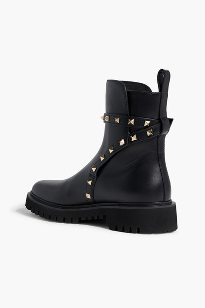Valentino Garavani Rockstud Leather Ankle Boots Black Women's