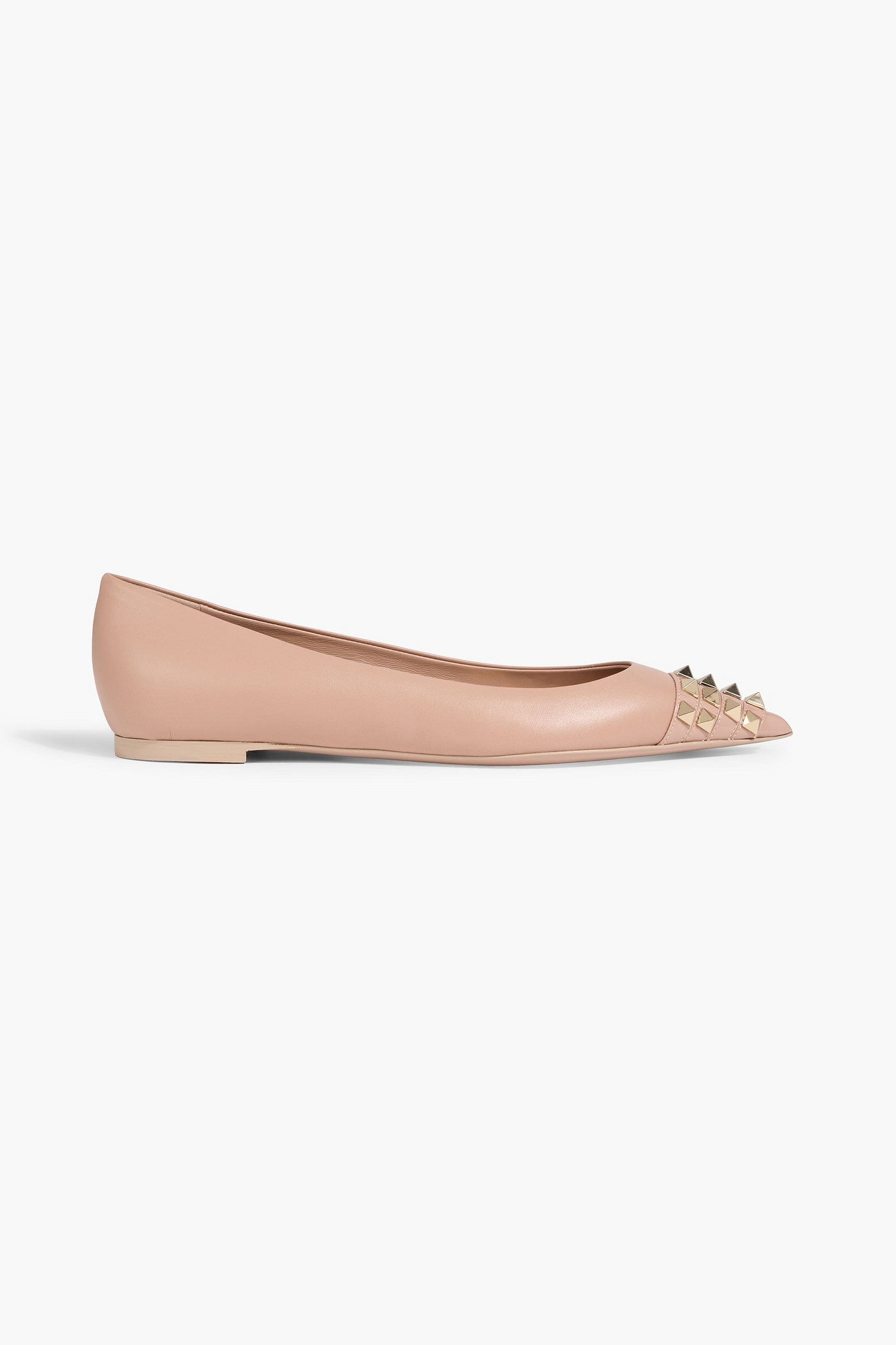 Valentino Garavani Rockstud Alcove Leather Point-Toe Flats Neutral Women's
