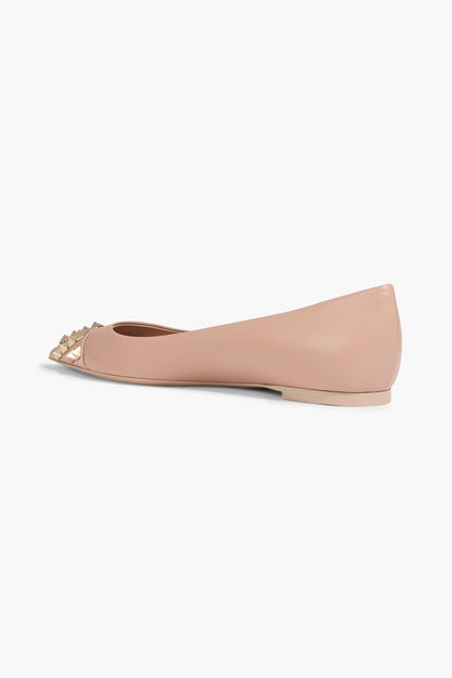 Valentino Garavani Rockstud Alcove Leather Point-Toe Flats Neutral Women's