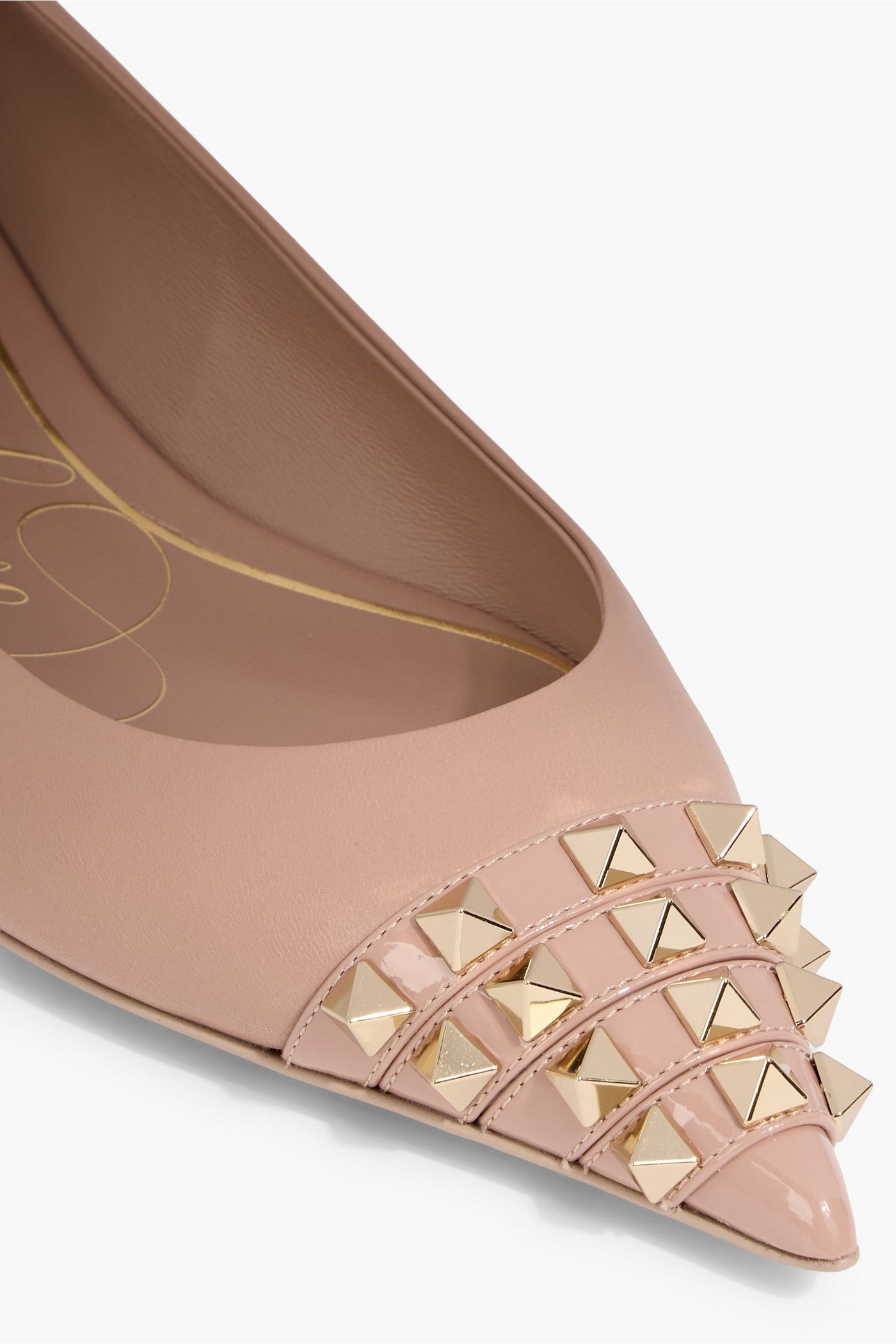Valentino Garavani Rockstud Alcove Leather Point-Toe Flats Neutral Women's