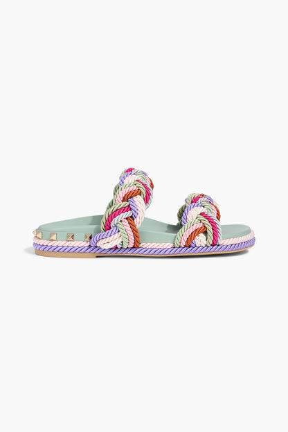Valentino Garavani Rockstud Torchon Braided Cord Sandals Sage Green Women's