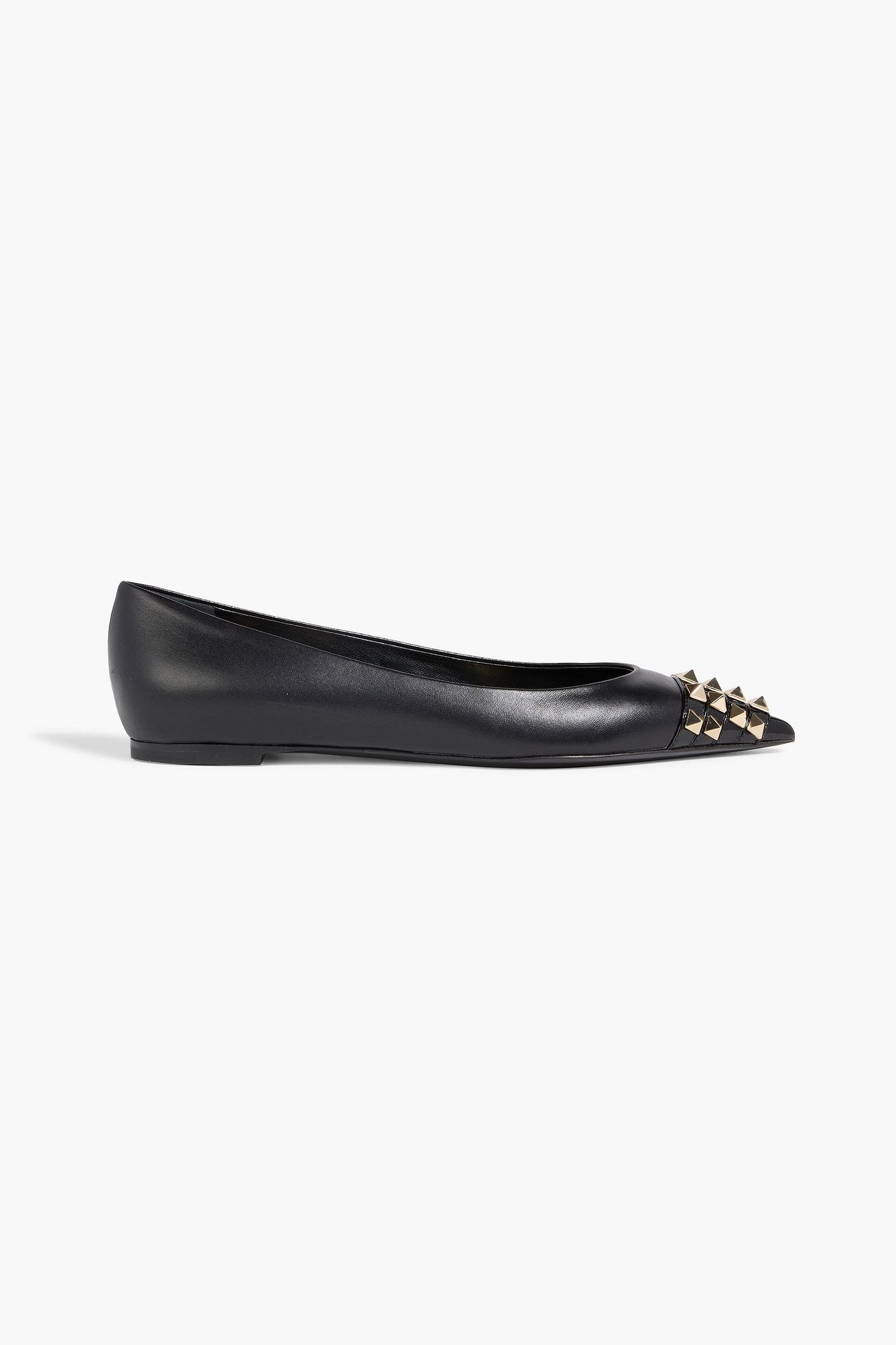Valentino Garavani Rockstud Alcove Leather Point-Toe Flats Black Women's