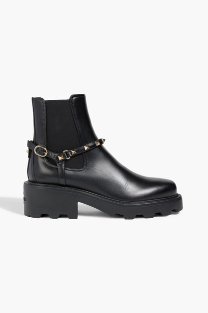 Valentino Garavani Beatle Rockstud 55 Leather Chelsea Boots Black Women's