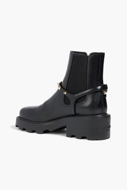 Valentino Garavani Beatle Rockstud 55 Leather Chelsea Boots Black Women's