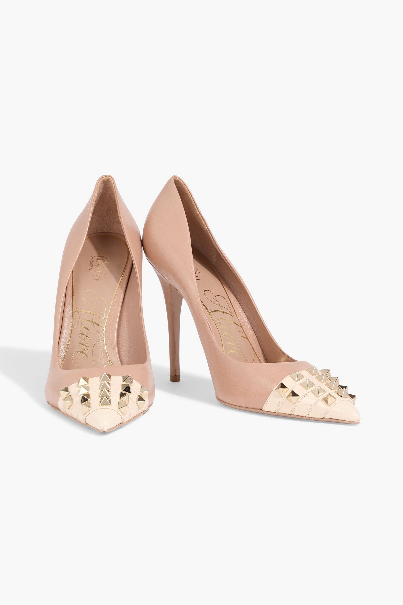 Valentino Garavani Rockstud Alcove Two-Tone Leather Pumps Blush Women's