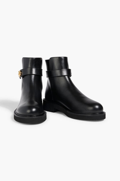 Valentino Garavani Vlogo Leather Ankle Boots Black Women's